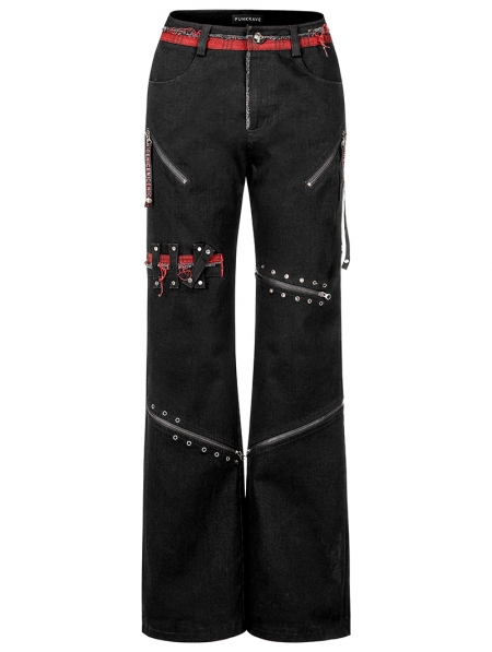 Black and Red Stylish Gothic Punk Grunge Straight Pants for Women ...