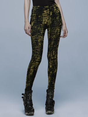 Yellow Gothic Daily Wear Hole Leggings for Women