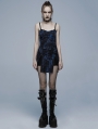 Blue Gothic Grunge Punk Abstract Printing Slip Dress for Women