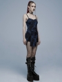 Blue Gothic Grunge Punk Abstract Printing Slip Dress for Women