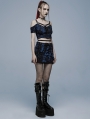 Blue Gothic Grunge Punk Decadent Knitted Short Skirt for Women