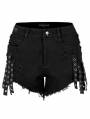 Black Gothic Punk Jeans Shorts for Women