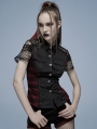 Black and Red Gothic Punk Plaid Short Sleeve Shirt for Women