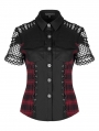 Black and Red Gothic Punk Plaid Short Sleeve Shirt for Women