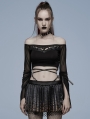 Black Sexy Gothic Off-the-Shoulder Long Sleeve Short T-Shirt for Women
