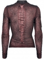 Red Gothic Spider Web Printting Perspective Long Sleeve T-Shirt for Women