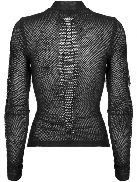 Black Gothic Spider Web Printting Perspective Long Sleeve T-Shirt for ...
