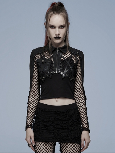 Black Gothic Punk Mesh Bat Short Jacket for Women