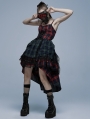 Red and Blue Gothic Grunge Daily Wear Plaid High-Low Dress