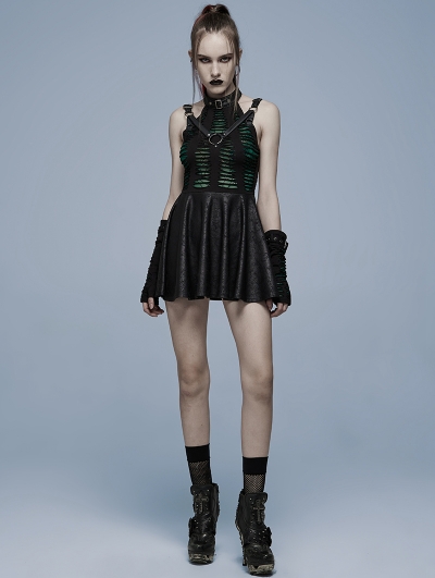 Black and Green Gothic Punk Sexy Spider Web Short Dress