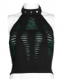 Green and Black Gothic Daily Wear Spider Pattern Vest Top for Women