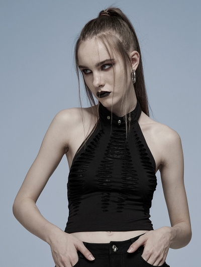 Black Gothic Daily Wear Spider Pattern Vest Top for Women