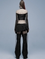 Black Gothic Punk Off-the-Shoulder Long Sleeve Sexy Short Top for Women