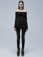 Black Gothic Off-the-Shoulder Long Sleeve Irregular T-Shirt for Women