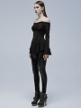 Black Gothic Off-the-Shoulder Long Sleeve Irregular T-Shirt for Women