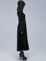 Black Gothic Hollow-out Lace Applique Long Hooded Trench Coat for Women