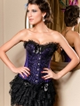 Purple and Black Floral Pattern Overbust Gothic Corset