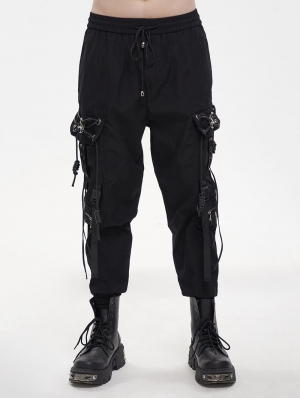 Black Gothic Punk Pentagram Casual Long Cargo Trousers for Men