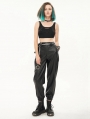 Black Gothic Punk PU Leather Daily Wear Long Cargo Pants for Women