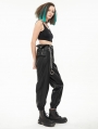 Black Gothic Punk PU Leather Daily Wear Long Cargo Pants for Women