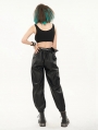 Black Gothic Punk PU Leather Daily Wear Long Cargo Pants for Women