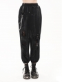 Black Gothic Punk Street Fashion Chain Loose Long Cargo Pants for Women