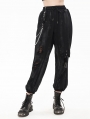 Black Gothic Punk Street Fashion Chain Loose Long Cargo Pants for Women