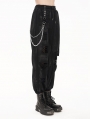 Black Gothic Punk Street Fashion Chain Loose Long Cargo Pants for Women