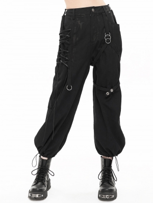 Black Gothic Grunge Daily Wear Long Loose Cargo Pants for Women
