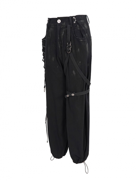 Black Gothic Grunge Daily Wear Long Loose Cargo Pants for Women ...
