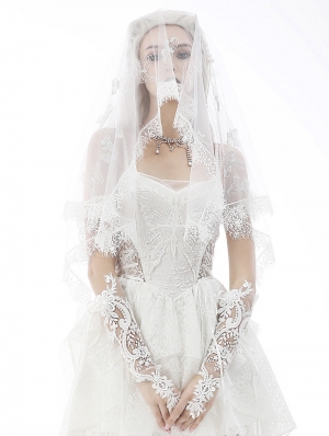 White Gothic Lace Gloves for Women