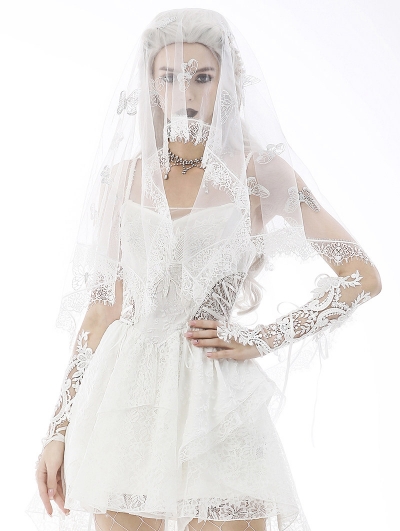 White Gothic Romantic Butterfly Lace Wedding Veil