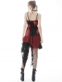 Red Gothic Punk Rock Irregular Net Dye Strap Irregular Dress