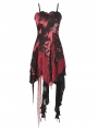 Red Gothic Punk Rock Irregular Net Dye Strap Irregular Dress