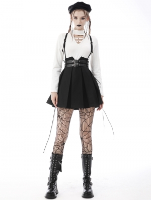 Black Gothic Punk Rock Pleated Daily Wear Short Suspender Skirt