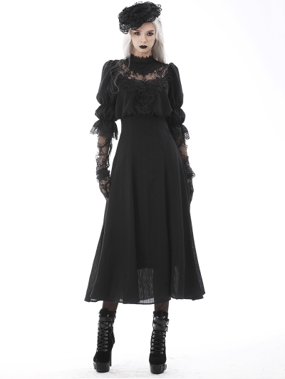 Black Elegant Gothic Lace Angel Wings Long Sleeve Maxi Dress