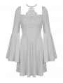 White Gothic Magic Princess Square Neck Flower Halter Long Trumpet Sleeve Dress