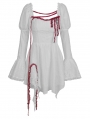 White Gothic Long Puff Sleeve Short Dress