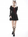 Black and Red Gothic Heart Lace Long Sleeve Short Dress