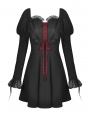 Black and Red Gothic Heart Lace Long Sleeve Short Dress