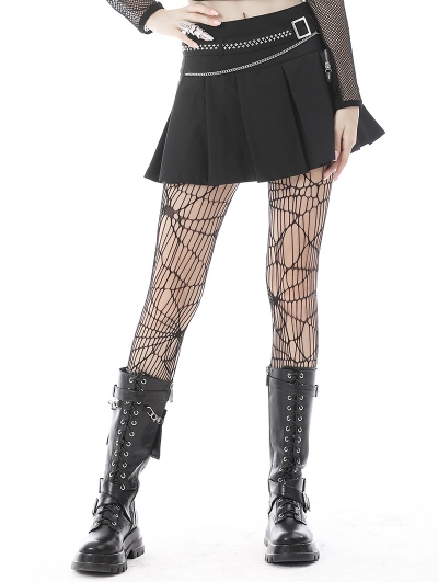 Black Gothic Punk Rock Pleated Mini Skirt With Bag