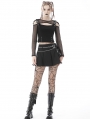 Black Gothic Punk Rock Pleated Mini Skirt With Bag