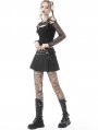 Black Gothic Punk Rock Pleated Mini Skirt With Bag
