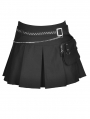 Black Gothic Punk Rock Pleated Mini Skirt With Bag