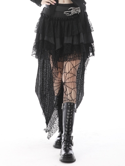 Black Gothic High-Low Lace Net Skirt