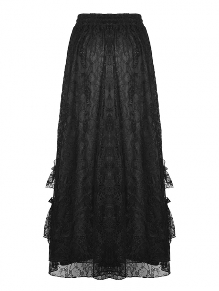 Black Gothic Vintage Elegant Frilly Lace Long Skirt - Devilnight.co.uk