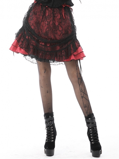 Black and Red Gothic Lace Mini Skirt