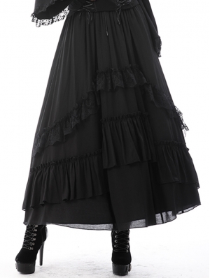 Black Gothic Vintage Elegant Frilly Chiffon Long Skirt