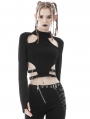 Black Gothic Punk Rebel Sexy Long Sleeve Crop Top for Women