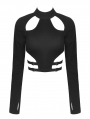 Black Gothic Punk Rebel Sexy Long Sleeve Crop Top for Women